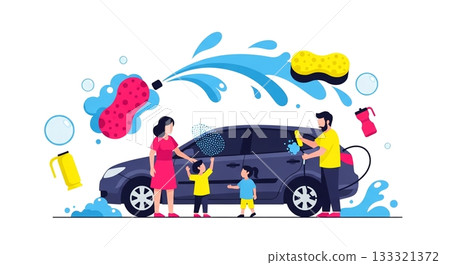 A fun car wash time for the whole family that brings smiles to your face 133321372