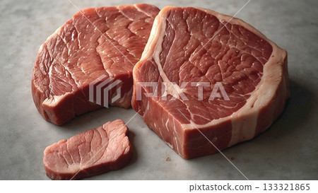 Fresh Raw Steak on Rustic Cutting Board 133321865