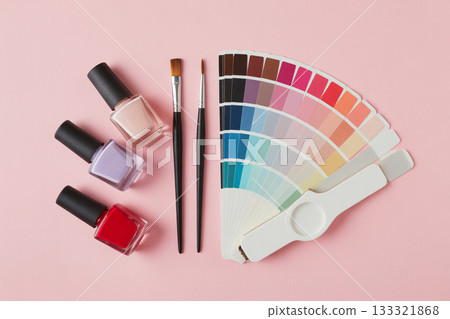 Nail salon tools and color palettes 133321868