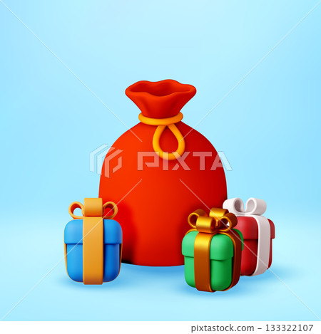 3D Red santa claus bag with gift boxes 3D Red santa claus bag with gift boxes 133322107