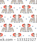 Seamless pattern with Dymkovo clay toy Goat. Horns 133322327