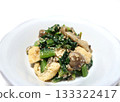 Komatsuna, fried tofu and shimeji mushrooms dressed with sesame miso 133322417