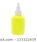 Yellow bottle of PVA glue with white cap isolated on white 133322439