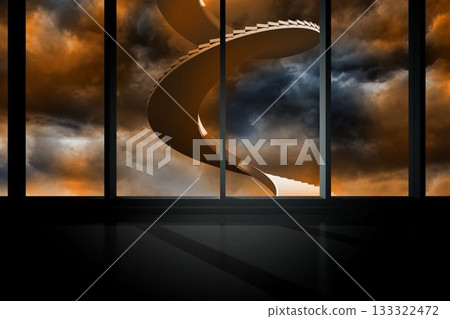 Winding staircase in orange sky 133322472