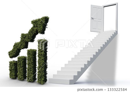 Graph by steps and doors against white background 133322584