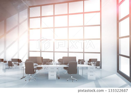 Computer monitors on desk at office Computer monitors on desk at office 133322687