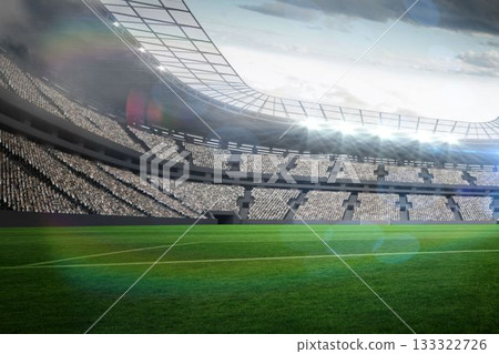 Flat design is showing green grass pitch with white markings under steel canopy and floodlights Flat design is showing green grass pitch with white markings under steel canopy and floodlights 133322726