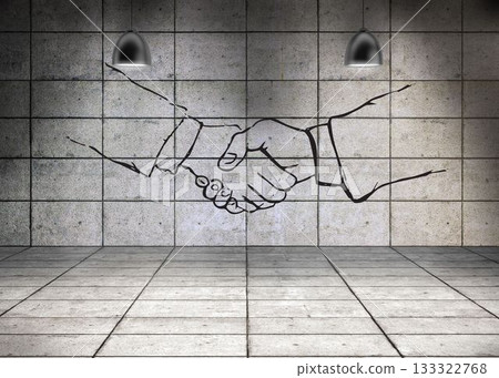 Digitally generated handshake in grey room 133322768