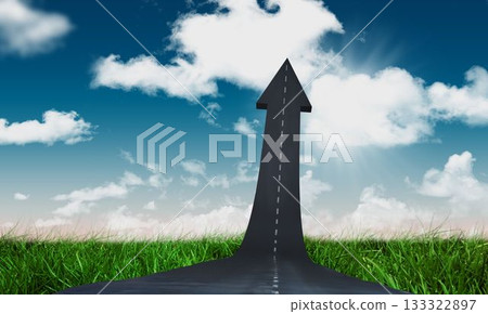 Arrow upward sign on grassy field Arrow upward sign on grassy field 133322897
