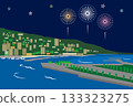 Atami hot spring town fireworks illustration 133323275