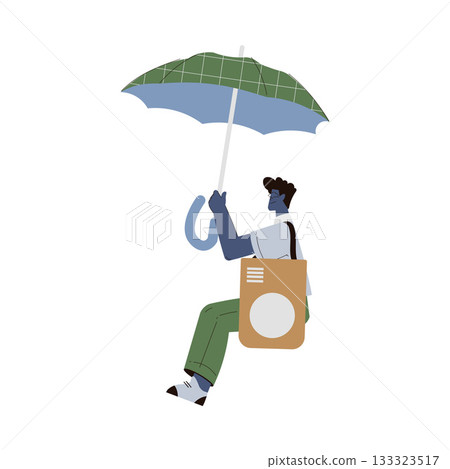 Rain with Man Character with Umbrella in Storm Weather Vector Illustration 133323517