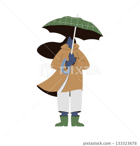 Rain with Woman Character with Umbrella Wear Coat in Storm Weather Vector Illustration Rain with Woman Character with Umbrella Wear Coat in Storm Weather Vector Illustration 133323678