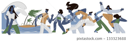 Rain and Hurricane with People Character in Storm Weather Vector Illustration Rain and Hurricane with People Character in Storm Weather Vector Illustration 133323688
