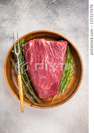 Fresh Roe Deer meat, raw Wild Venison Game Meat. white background. top view Fresh Roe Deer meat, raw Wild Venison Game Meat. white background. top view 133323976