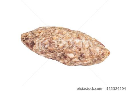 Freshly prepared raw Kofta kebab, marinated with spices, ready for grilling and bursting with flavor. isolated on white background. top view Freshly prepared raw Kofta kebab, marinated with spices, ready for grilling and bursting with flavor. isolated on white background. top view 133324204