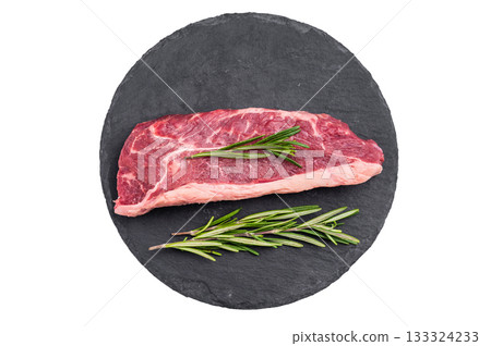 Fresh raw striploin New York steak, perfect for grilling or pan searing, ideal for a delicious homemade meal. isolated on white background. top view 133324233
