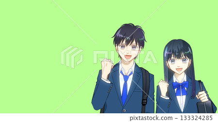 動漫風格的插圖,描繪了背著背包和書包的高中或初中男女學生。 動漫風格的插圖,描繪了背著背包和書包的高中或初中男女學生。 133324285