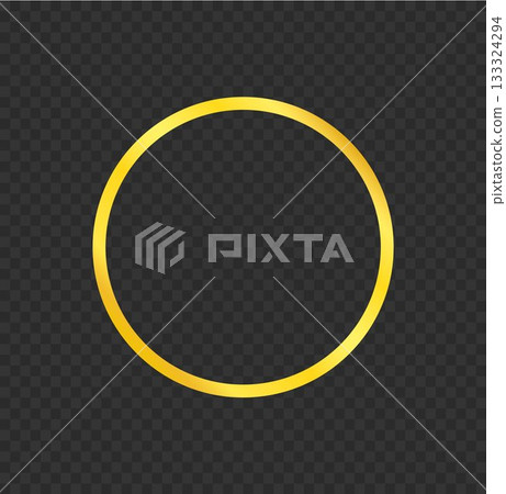 Solid Gold Metallic Circle or Button on Dark Transparent Background 133324294
