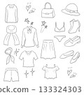 Hand-drawn illustration set related to clothes and accessories (female) 133324303