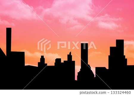 Urban skyline silhouette is rising in flat design, with sunrise sky and scattered clouds Urban skyline silhouette is rising in flat design, with sunrise sky and scattered clouds 133324460