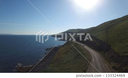 High angle view of road by sea 133324469