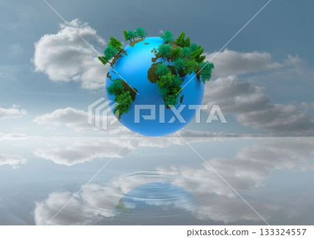 Digitally generated earth floating in air Digitally generated earth floating in air 133324557