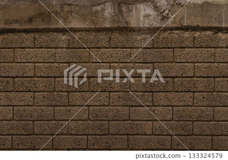 Brick wall is showing flat design style with brown textured bricks, recessed mortar, concrete beam Brick wall is showing flat design style with brown textured bricks, recessed mortar, concrete beam 133324579