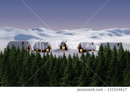 Digitally generated Cute village in the snow 133324617
