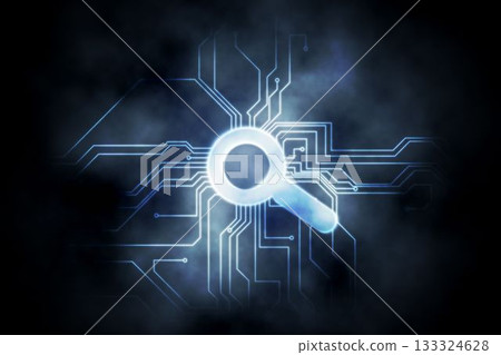 Circuit board and magnifying glass graphic Circuit board and magnifying glass graphic 133324628