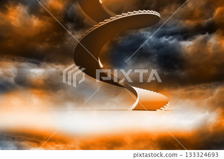 Winding staircase in orange sky 133324693