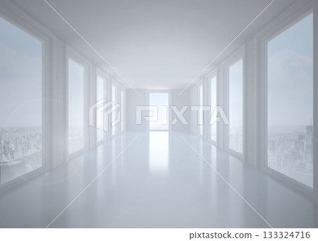 Bright white hall with columns 133324716