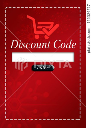 Discount code input is showing flat red design with cart icon, dashed border and enter button 133324717