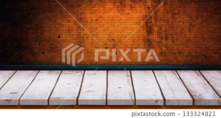 White wooden shelf on brown wall White wooden shelf on brown wall 133324821