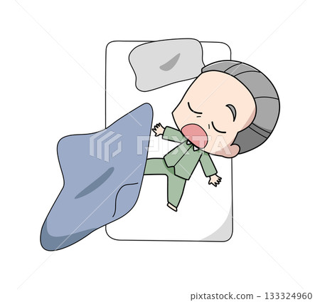 Illustration of an elderly man sleeping in a bad position Illustration of an elderly man sleeping in a bad position 133324960