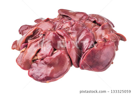 Fresh raw chicken liver on white background, glossy surface and rich texture ideal for cooking or culinary concept. Fresh raw chicken liver on white background, glossy surface and rich texture ideal for cooking or culinary concept. 133325059