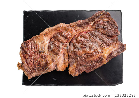 Grilled Chuck eye roll steak, marbled beef meat isolated on white background Grilled Chuck eye roll steak, marbled beef meat isolated on white background 133325285