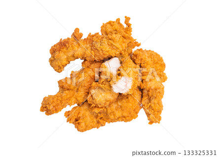 Deep fried chicken strips, stick from breast fillet isolated on white background Deep fried chicken strips, stick from breast fillet isolated on white background 133325331