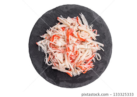 Lobster meat on a board isolated on the white background. top view 133325333