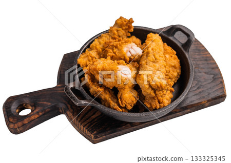Fried chicken fillet tender strips isolated on white background Fried chicken fillet tender strips isolated on white background 133325345