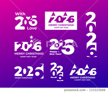 2026 negative space design. New Year logotype, set of designs for calendars, posters, etc. Color vector illustration 133325698
