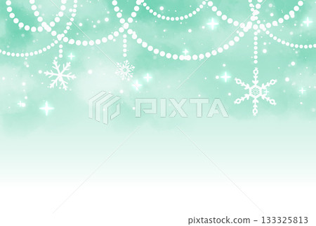 淺綠色的雪和珍珠花環閃閃發光的背景 淺綠色的雪和珍珠花環閃閃發光的背景 133325813