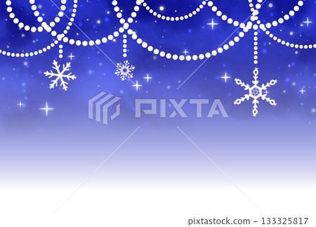 Sparkling background of blue snowflakes and pearl garlands 133325817
