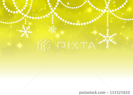 Sparkling background of vibrant yellow snow and pearl garland Sparkling background of vibrant yellow snow and pearl garland 133325820