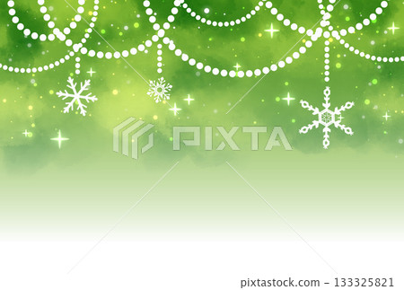 A sparkling background of yellow-green snowflakes and pearl garlands A sparkling background of yellow-green snowflakes and pearl garlands 133325821