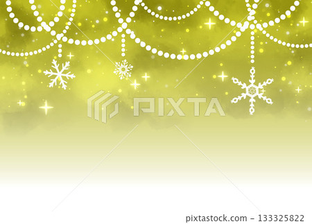 Sparkling background of yellow snowflakes and pearl garland 133325822