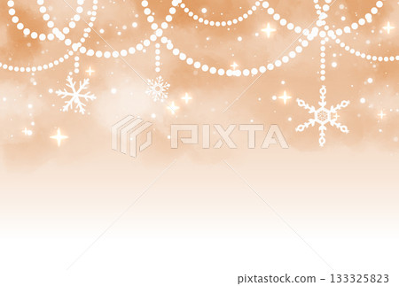 Sparkling background of pale orange snow and pearl garland 133325823