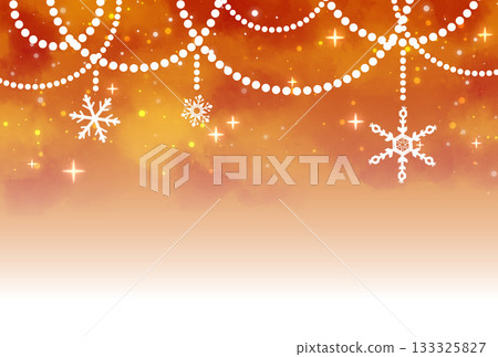 Orange snowflakes and pearl garland sparkling background Orange snowflakes and pearl garland sparkling background 133325827