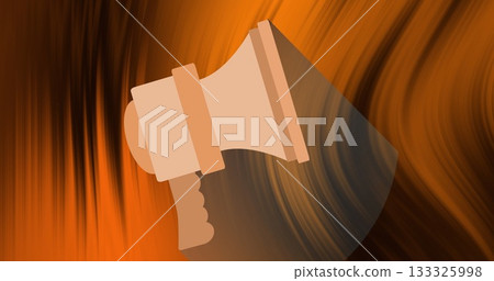 Displaying stylized beige megaphone icon on flowing orange brown gradient backdrop, swirling bands Displaying stylized beige megaphone icon on flowing orange brown gradient backdrop, swirling bands 133325998