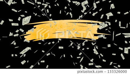 Displaying yellow-orange paint stroke running across illustration, with scattered U Displaying yellow-orange paint stroke running across illustration, with scattered U 133326000