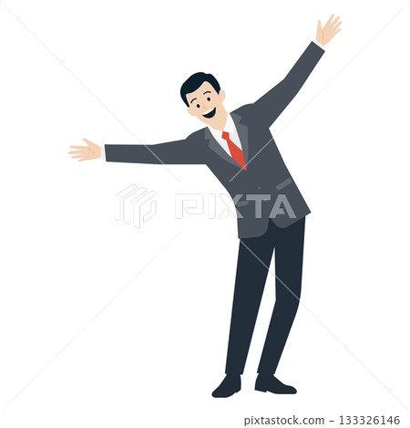 Illustration of a man in a suit bowing and welcoming with a smile 133326146